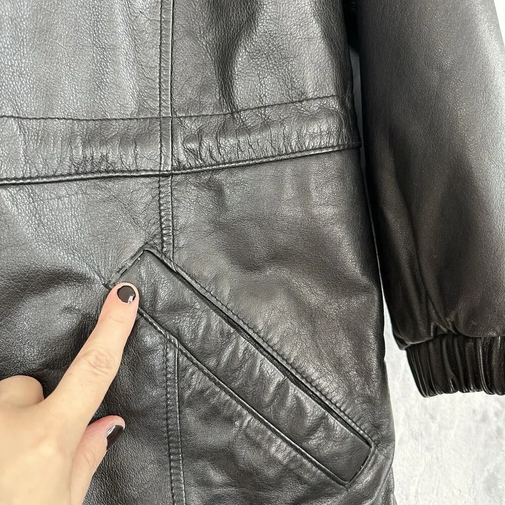 Vtg Wilsons Leather Jacket Mens Medium Black Quilted Coat 90s Grunge Barn Chore